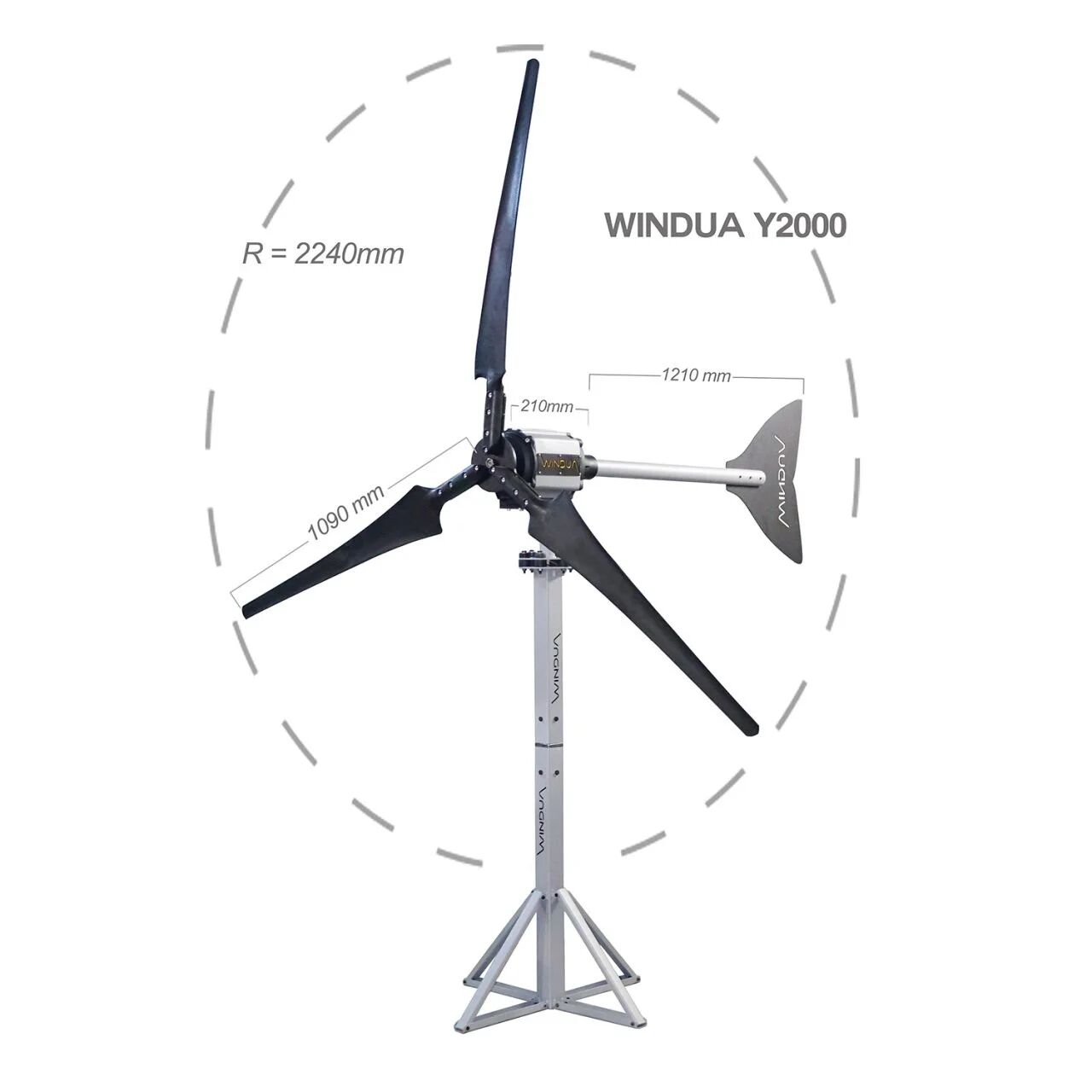 Y2000 (2 KW) YATAY EKSENLİ RÜZGAR TÜRBİNİ + MONTAJ DİREĞİ